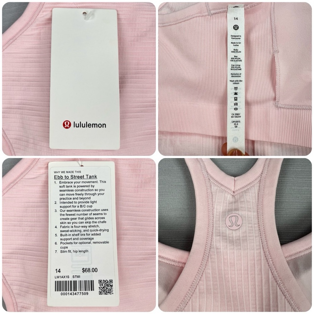RARE! NEW Lululemon 2022 Ebb to Street Tank Top Sz. 14 - Strawberry Milkshake - Picture 7 of 8
